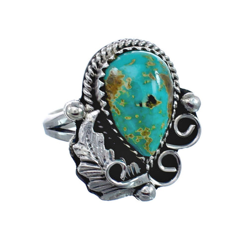 Turquoise Sterling Silver Navajo Leaf Ring Size 6 AX127753